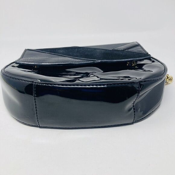 Kate Landry Black Patent Leather Handbag Purse Shoulder Bag Gold Chain Strap - Picture 6 of 7